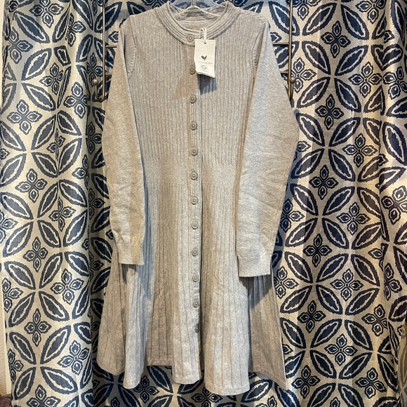 Gorgeous! NEW Hope & Henry Organic Cotton Gray Sweater Dress Buttons Up Back 10 - Picture 10 of 11
